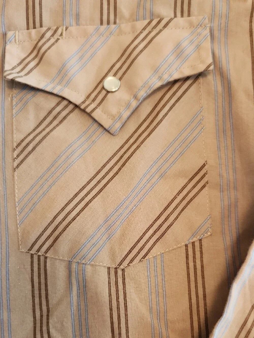 Plains Western Wear Long Sleeve Pearl Snap Tan Striped Button-Down Shirt Sze 2XL